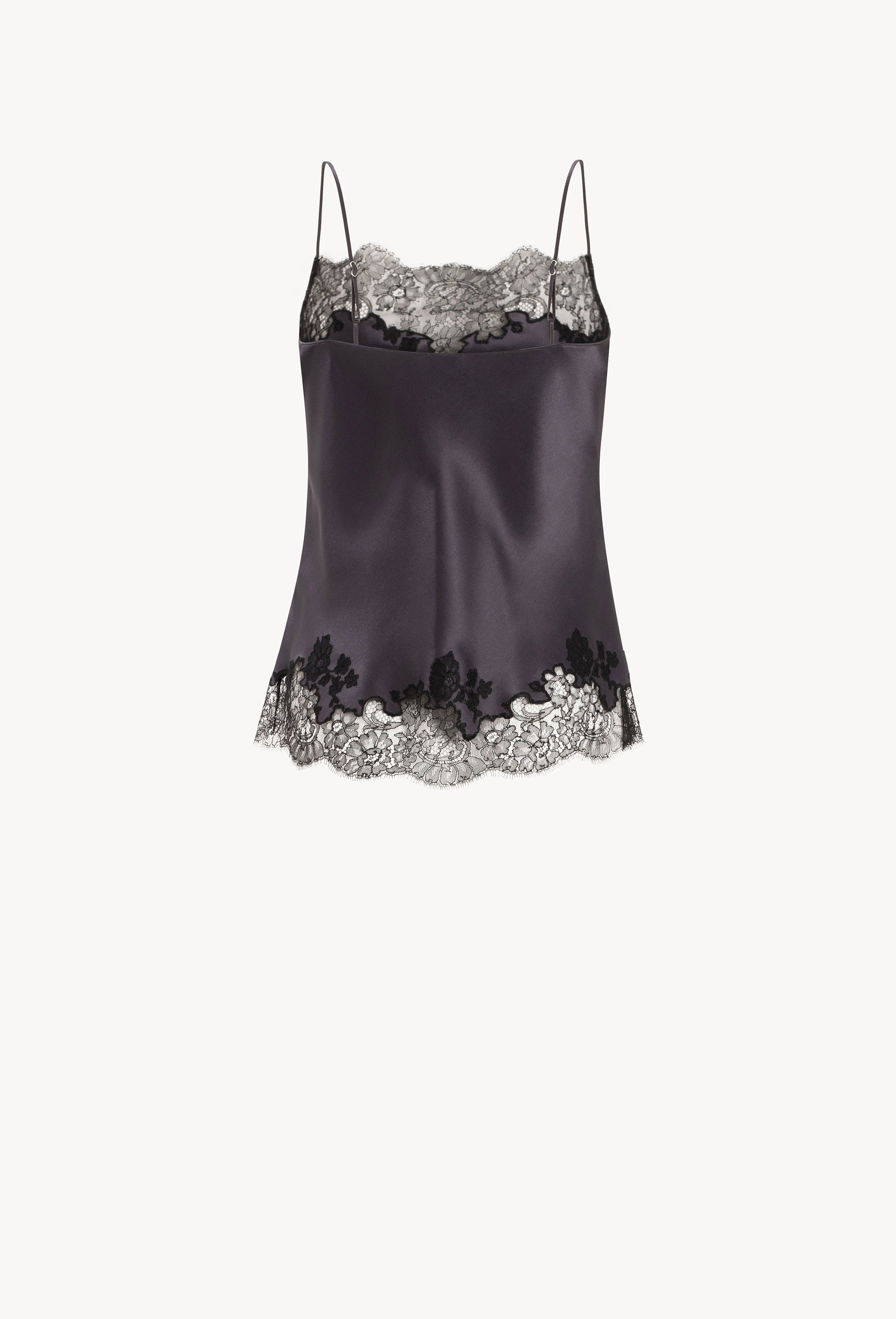 The Winter 2026-27 collection from the house Carine Gilson - The most beautiful couture lingerie to be discovered with this Camisole Straight Neckline in DarkGrey Silk  with black 