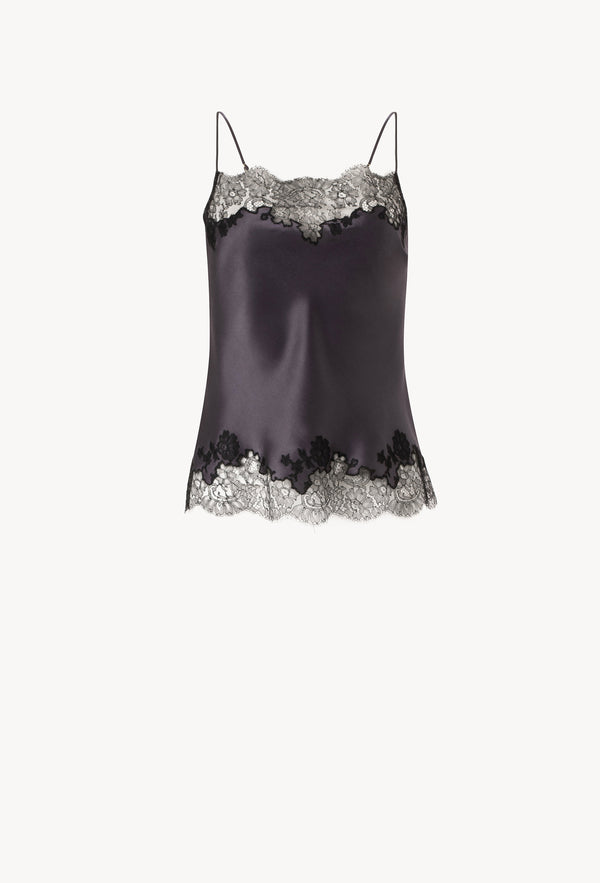 The Winter 2026-27 collection from the house Carine Gilson - The most beautiful couture lingerie to be discovered with this Camisole Straight Neckline in DarkGrey Silk  with black 