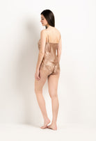 Discover the unique craftmanship of the belgian designer Carine Gilson in her atelier for the 2025 Winter collection with this Camisole Straight Neckline in Vison Silk  with Vison lace