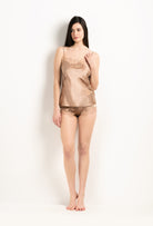 Discover the unique craftmanship of the belgian designer Carine Gilson in her atelier for the 2025 Winter collection with this Camisole Straight Neckline in Vison Silk  with Vison lace