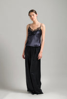 Discover the Winter 2026-27 collection of lingerie couture from the house Carine Gilson with this Camisole Classic in DarkGrey Silk with black lace