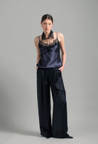 Discover the Winter 2026-27 collection of lingerie couture from the house Carine Gilson with this Camisole Classic in DarkGrey Silk with black lace
