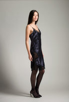 Enter Carine Gilson's world and the most beautiful silk lingerie with the Winter 2026-27 collection with this Midi dress Classic Neckline in DarkGrey Silk  with black lace