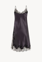 Enter Carine Gilson's world and the most beautiful silk lingerie with the Winter 2026-27 collection with this Midi dress Classic Neckline in DarkGrey Silk  with black lace