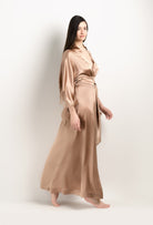 The 2025 Winter collection from the house Carine Gilson - The most beautiful couture lingerie to be discovered with this Long Kimono Butterfly Sleeves in Vison Silk  with Vison lace