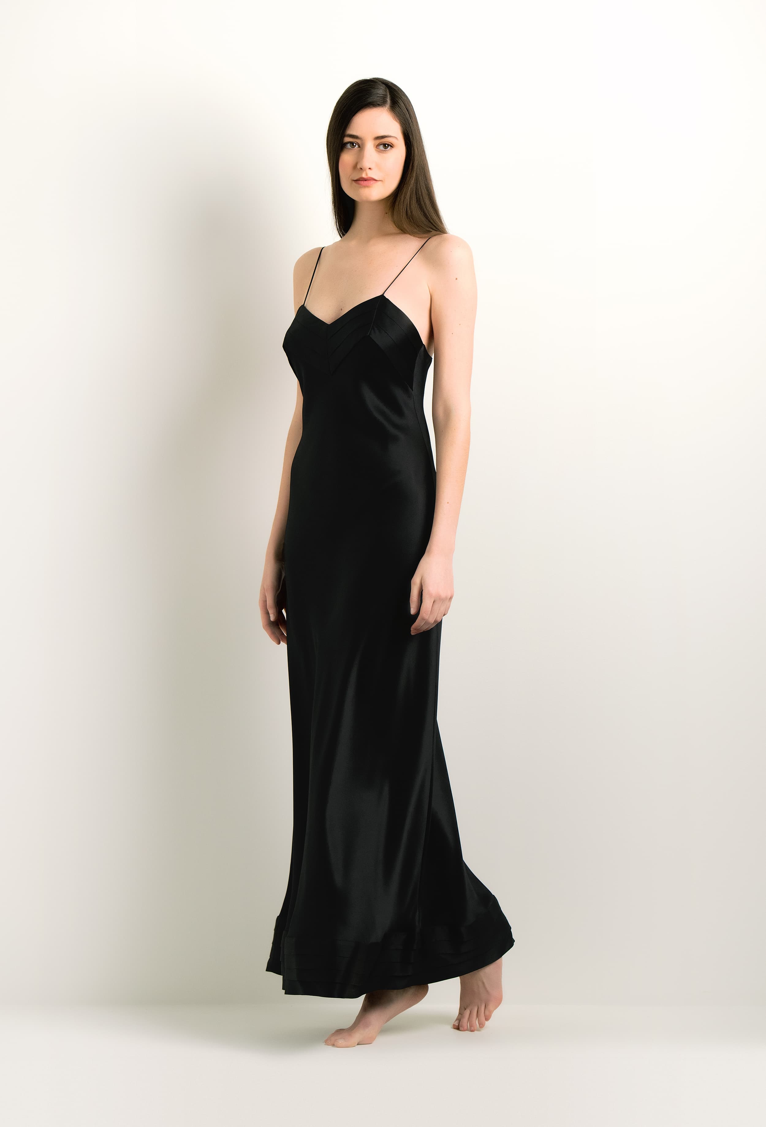 The 2024 winter collection from the house Carine Gilson - The most beautiful couture lingerie to be discovered with this Long Gown with Pleat in Black Silk