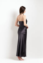 Made of silk and lace, explore the lingerie collection Winter 2026-27 from the house Carine Gilson with this Long Dress Classic Style in DarkGrey Silk  with black lace