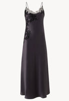 Made of silk and lace, explore the lingerie collection Winter 2026-27 from the house Carine Gilson with this Long Dress Classic Style in DarkGrey Silk  with black lace