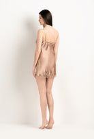 Discover the 2025 Winter collection of lingerie couture from the house Carine Gilson with this Slip Babydoll Style V Neckline in Vison Silk  with Vison lace