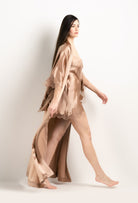 Discover the 2025 Winter collection of lingerie couture from the house Carine Gilson with this Slip Babydoll Style V Neckline in Vison Silk  with Vison lace