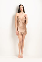Discover the 2025 Winter collection of lingerie couture from the house Carine Gilson with this Slip Babydoll Style V Neckline in Vison Silk  with Vison lace