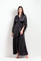 Be seduced by Carine Gilson most beautiful silk lingerie collection with this Long Kimono Butterfly Sleeves in DarkGrey Silk  with black lace