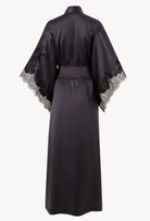 Be seduced by Carine Gilson most beautiful silk lingerie collection with this Long Kimono Butterfly Sleeves in DarkGrey Silk  with black lace