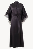 Be seduced by Carine Gilson most beautiful silk lingerie collection with this Long Kimono Butterfly Sleeves in DarkGrey Silk  with black lace