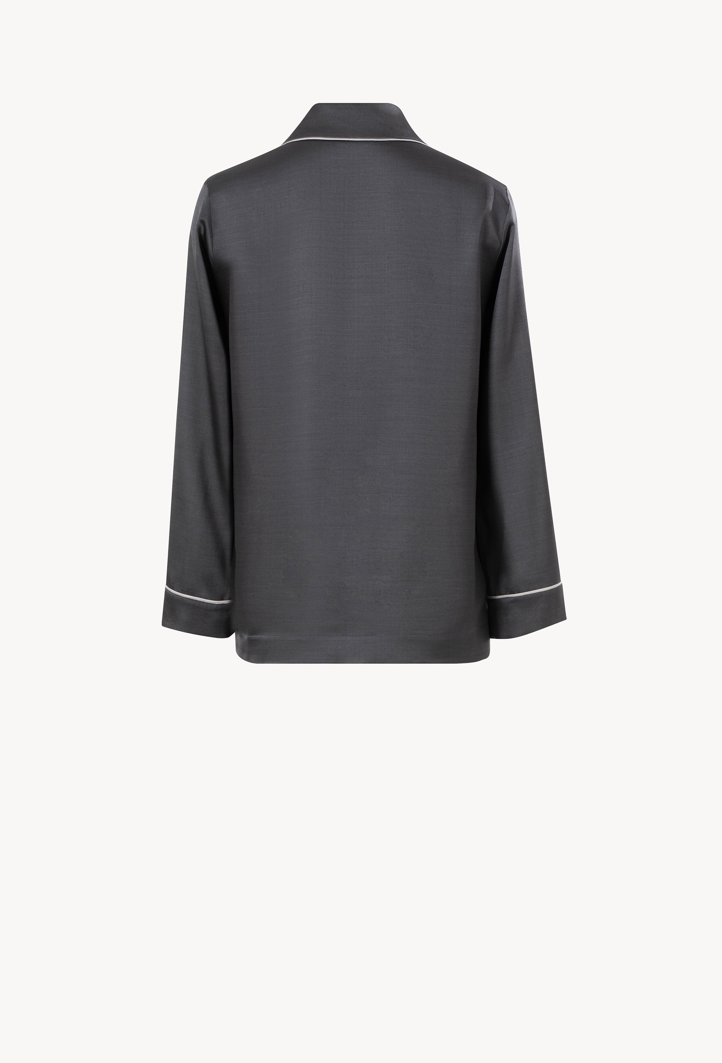 Enjoy the Winter 2026-27 collection of lingerie couture from the house Carine Gilson with this Pajama Top in DarkGrey with contrast Silk