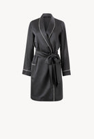 Made of silk and wool, explore the lingerie collection Winter 2026-27 from the house Carine Gilson with this Robe Classic Style 3/4 Length in DarkGrey with contrast Silk 