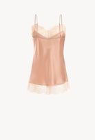 The Winter 2026-27 collection from the house Carine Gilson - The most beautiful couture lingerie to be discovered with this Long Top V Neckline with cuts in Beige vison Silk  with Beige vison lace