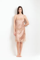 Discover the Winter 2026-27 collection of lingerie couture from the house Carine Gilson with this Camisole Straight Neckline in Beige vison Silk  with Beige vison lace