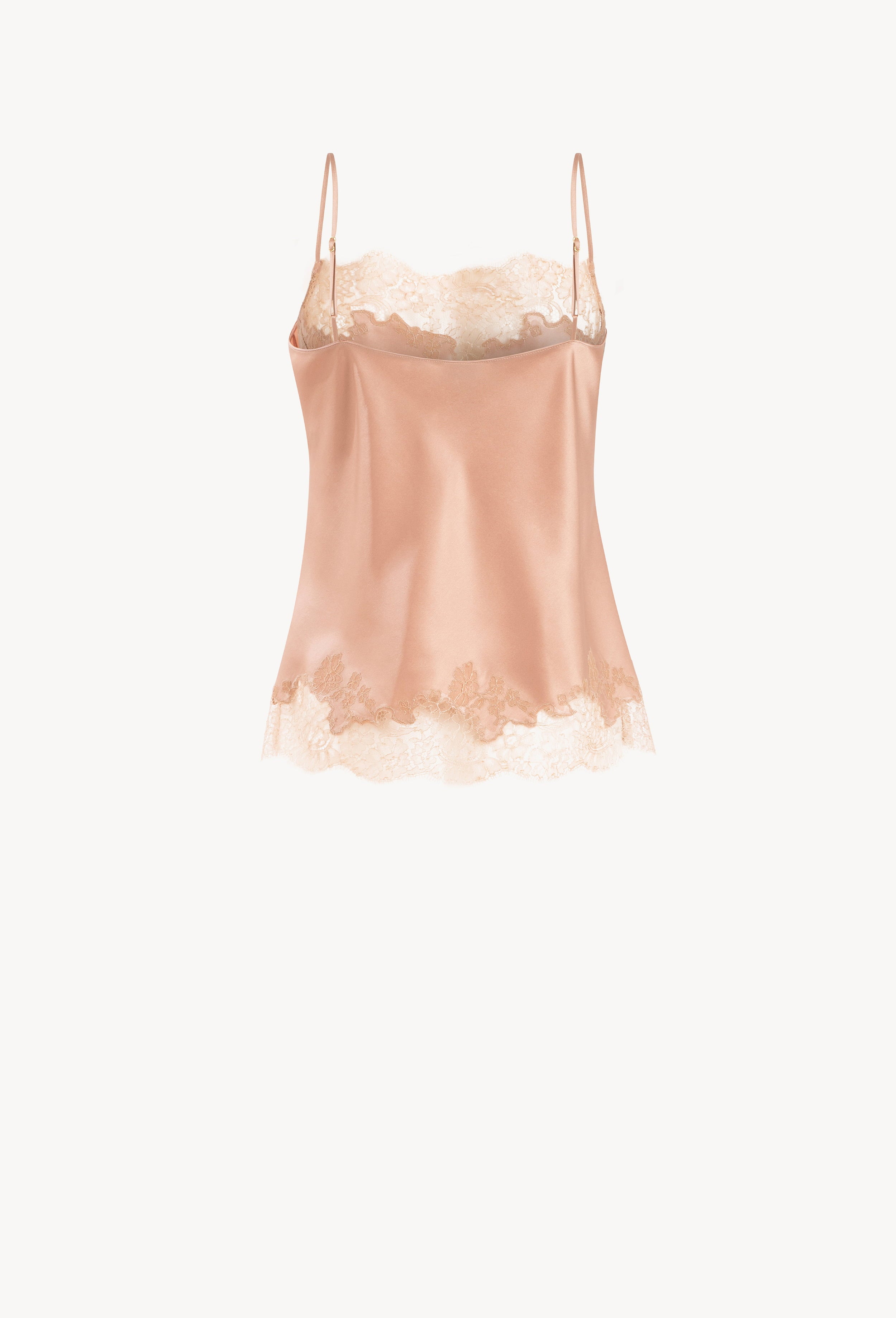 Discover the Winter 2026-27 collection of lingerie couture from the house Carine Gilson with this Camisole Straight Neckline in Beige vison Silk  with Beige vison lace