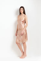 Made of silk and lace, explore the lingerie collection Winter 2026-27 from the house Carine Gilson with this Skirt in Beige vison Silk  with Beige vison lace