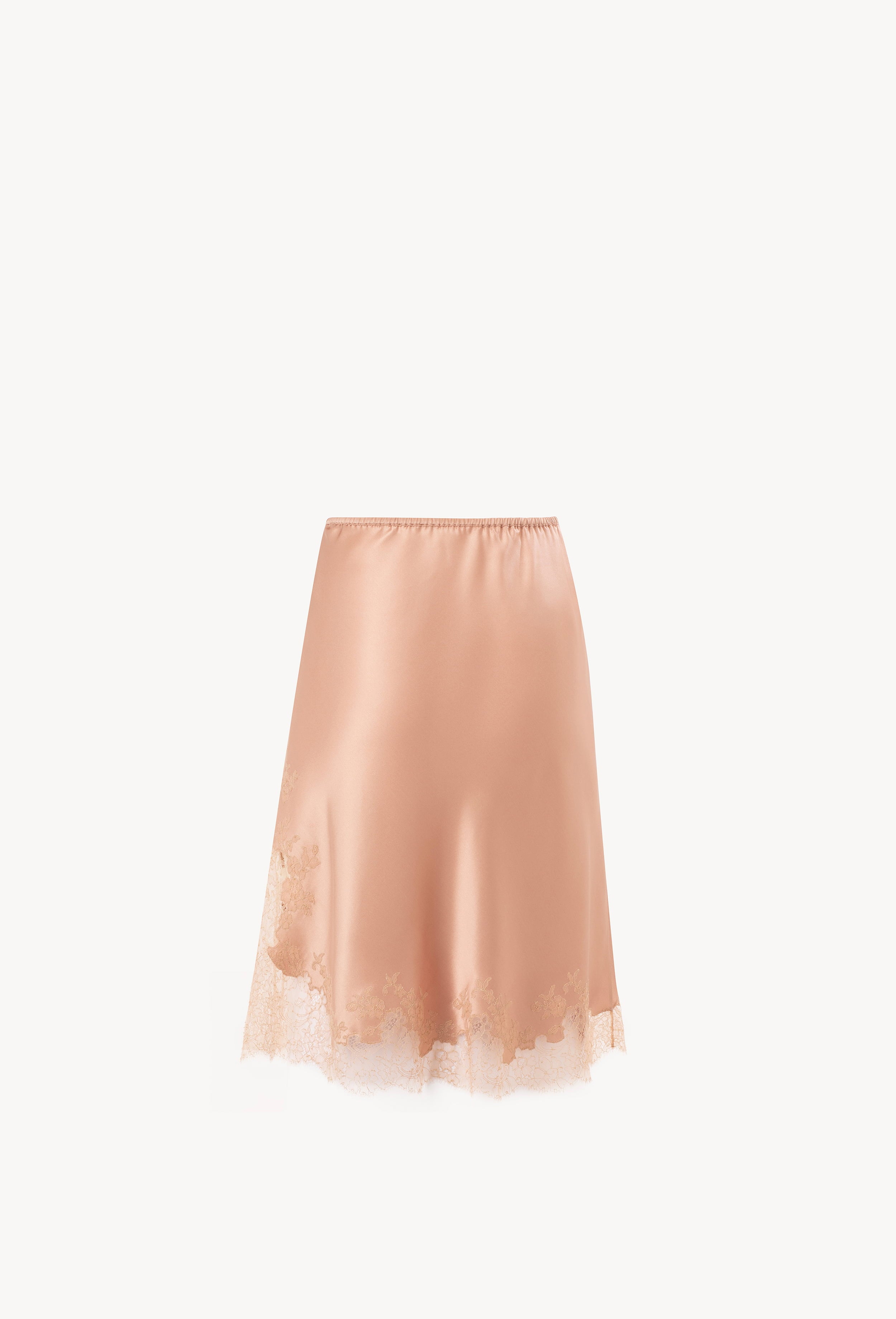 Made of silk and lace, explore the lingerie collection Winter 2026-27 from the house Carine Gilson with this Skirt in Beige vison Silk  with Beige vison lace