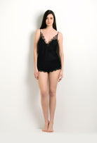 Made of silk and lace, explore the lingerie collection 2024 winter from the house Carine Gilson with this Camisole V Neckline in Black Silk with Black lace