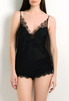 Made of silk and lace, explore the lingerie collection 2024 winter from the house Carine Gilson with this Camisole V Neckline in Black Silk with Black lace