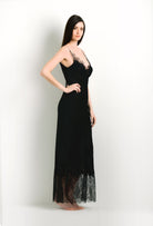 The 2024 winter collection from the house Carine Gilson - The most beautiful couture lingerie to be discovered with this Long Gown V Neckline in Black Silk with Black lace