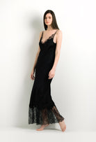 The 2024 winter collection from the house Carine Gilson - The most beautiful couture lingerie to be discovered with this Long Gown V Neckline in Black Silk with Black lace