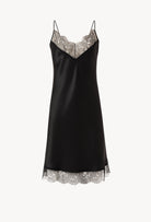 Be seduced by Carine Gilson most beautiful silk lingerie collection with this Midi dress Classic Neckline in black Silk with black lace