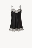 The Winter 2026-27 collection from the house Carine Gilson - The most beautiful couture lingerie to be discovered with this Long Top V Neckline with cuts in black Silk  with black lace