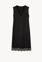 Discover the Winter 2026-27 collection of lingerie couture from the house Carine Gilson with this Midi Dress Silk with V neck in black Silk  with black lace