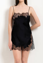 Be seduced by Carine Gilson most beautiful silk lingerie collection with this Babydoll Style Straight Neckline in black Silk  with black lace