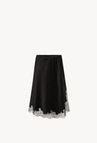 Discover the unique craftmanship of the belgian designer Carine Gilson in her atelier for the Winter 2026-27 collection with this Skirt in black Silk  with black lace