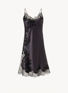 Enter Carine Gilson's world and the most beautiful silk lingerie with the Winter 2026-27 collection with this Midi dress Classic Neckline in DarkGrey Silk  with black lace
