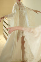 Made of silk and lace, explore the couture collection 2026 Cruise from the house Carine Gilson with this slip babydoll style straight neckline in natural silk  with natural lace