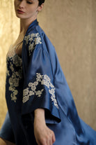 Be seduced by Carine Gilson most beautiful silk and lace collection with this Long Kimono Classic Sleeves in Azur Silk  with Natural lace