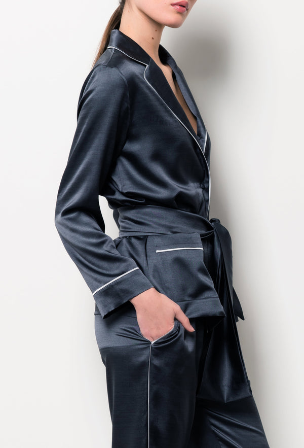 Silk pajama top - DarkGrey with contrast