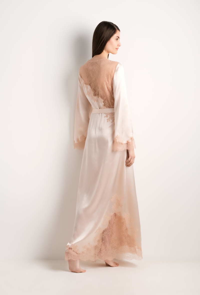 Short Silk Slip Dress - Freesia and Nude Caudry Lace - Carine Gilson