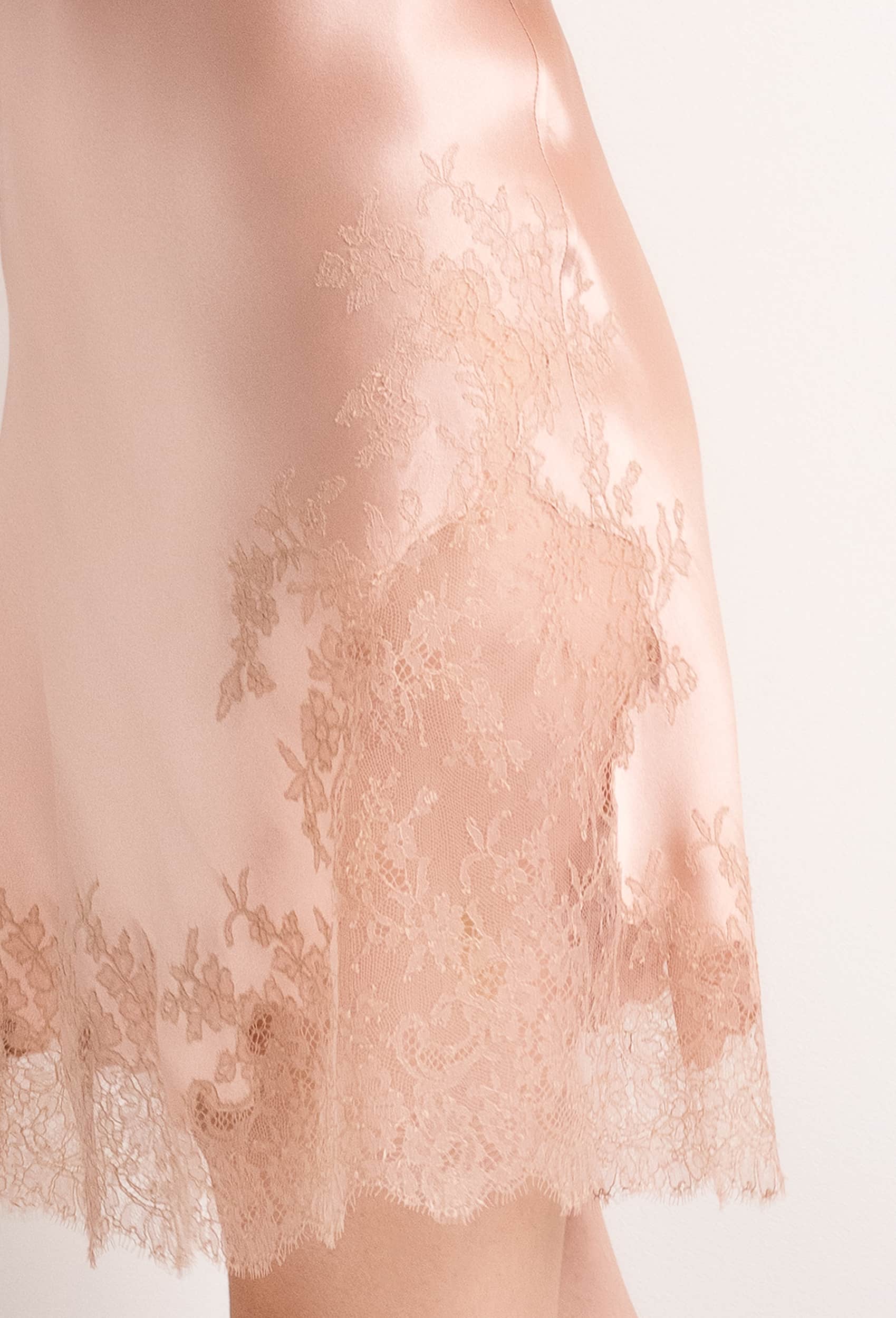 Long Silk Slip Dress - Powder and Caudry Lace