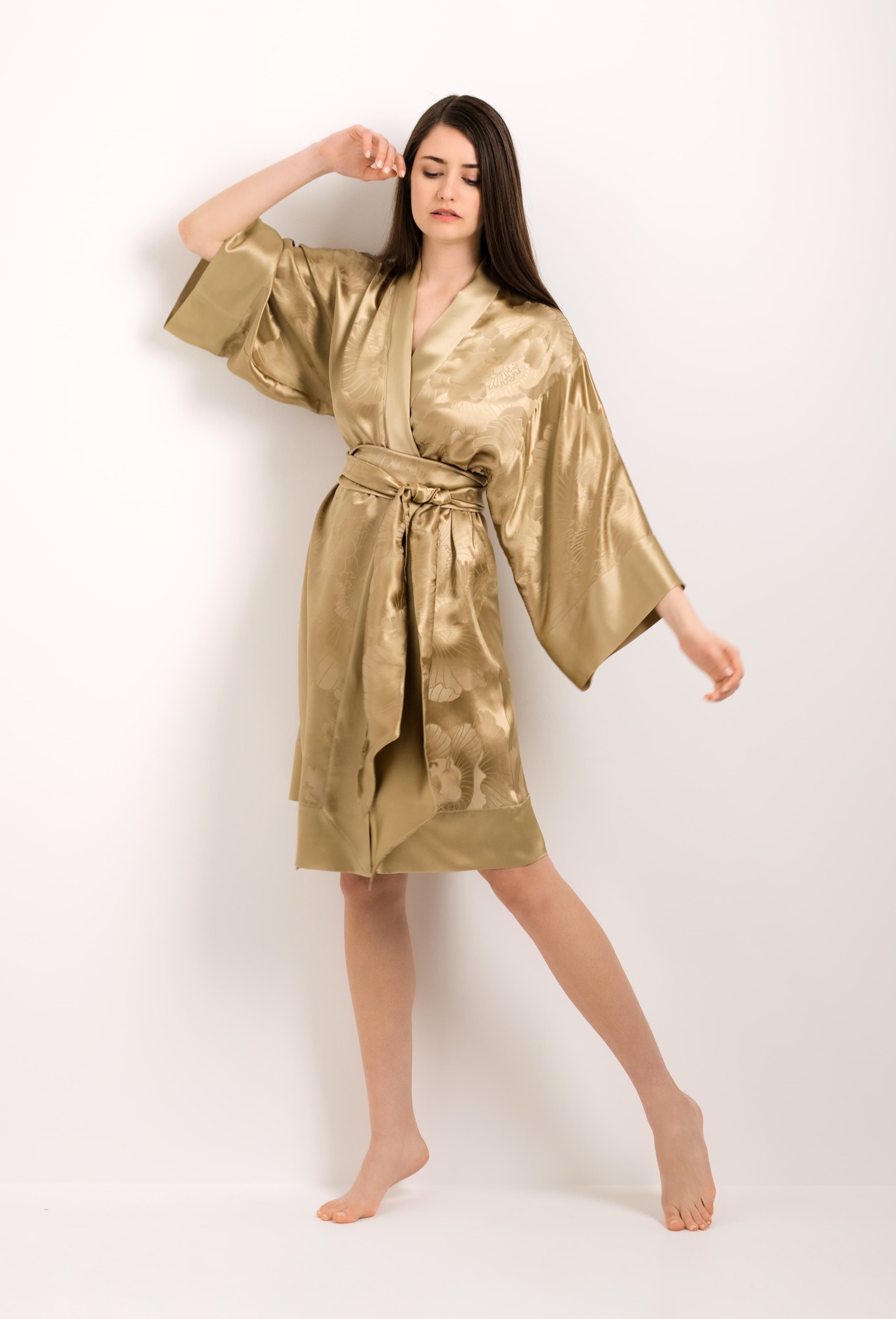Jacquard silk kimono gold - Gilson peony - Carine