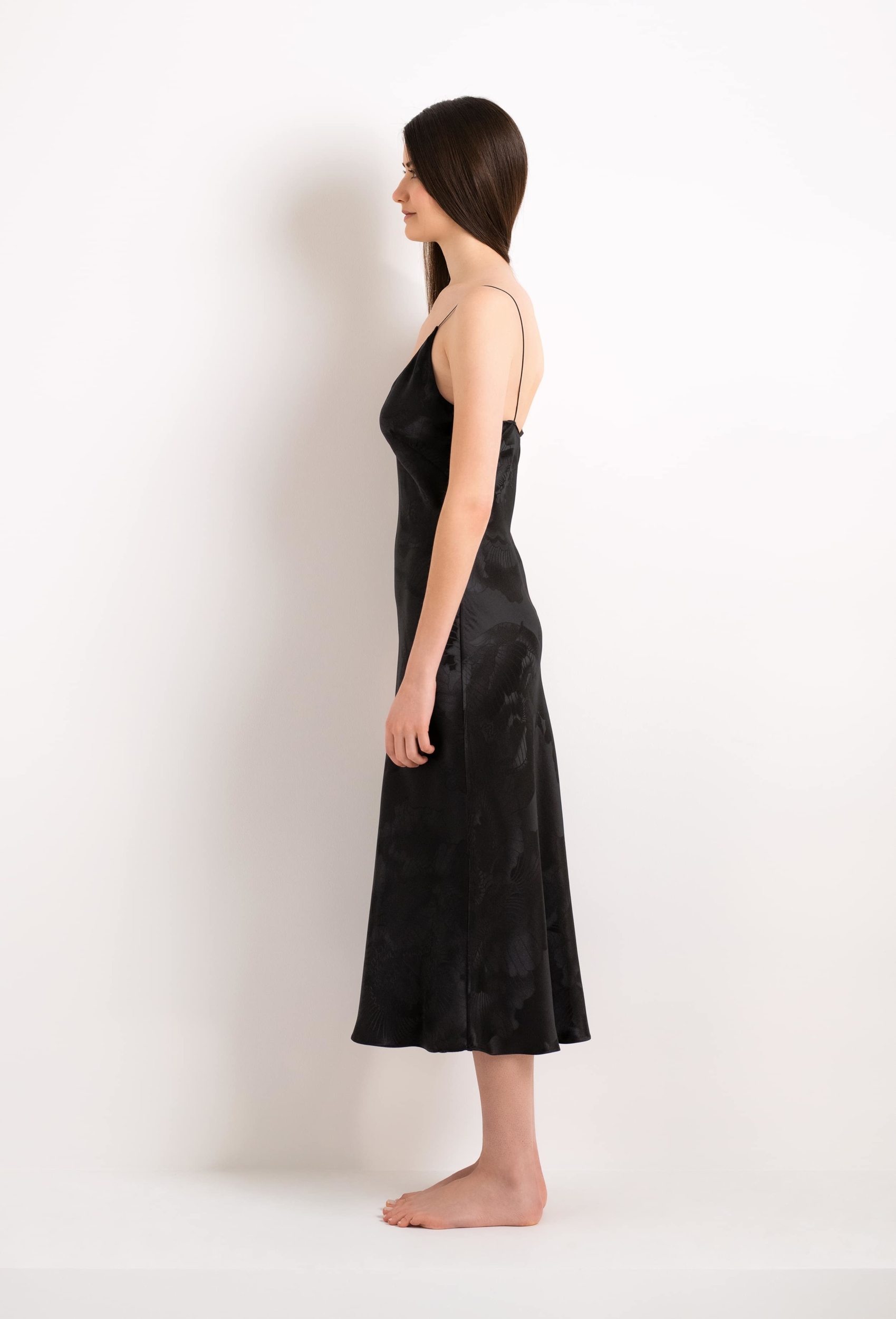 Long silk slip dress - black peony - Carine Gilson