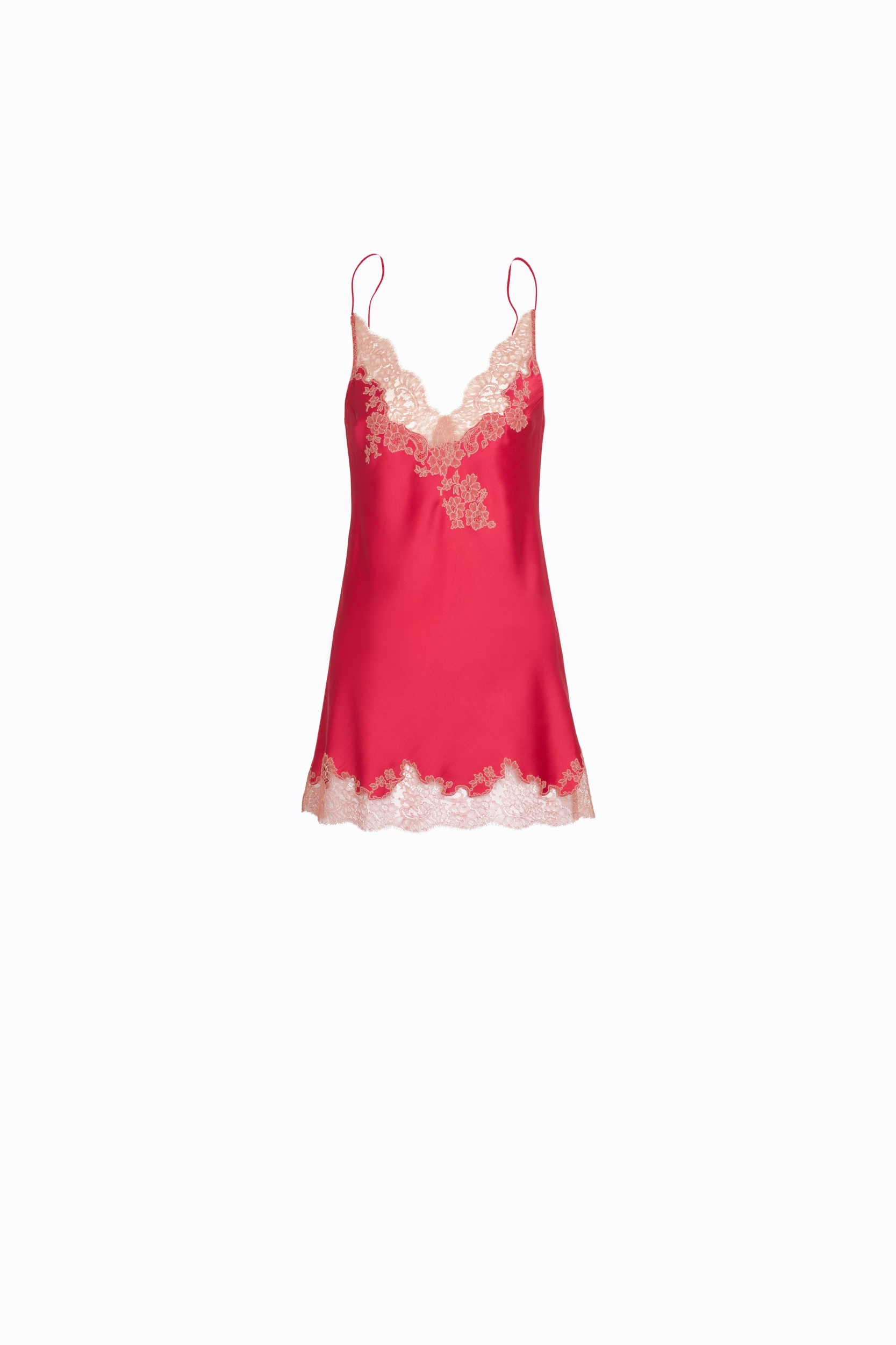 Short silk slip dress - Love red and dusty pink Ceres lace - Carine Gilson
