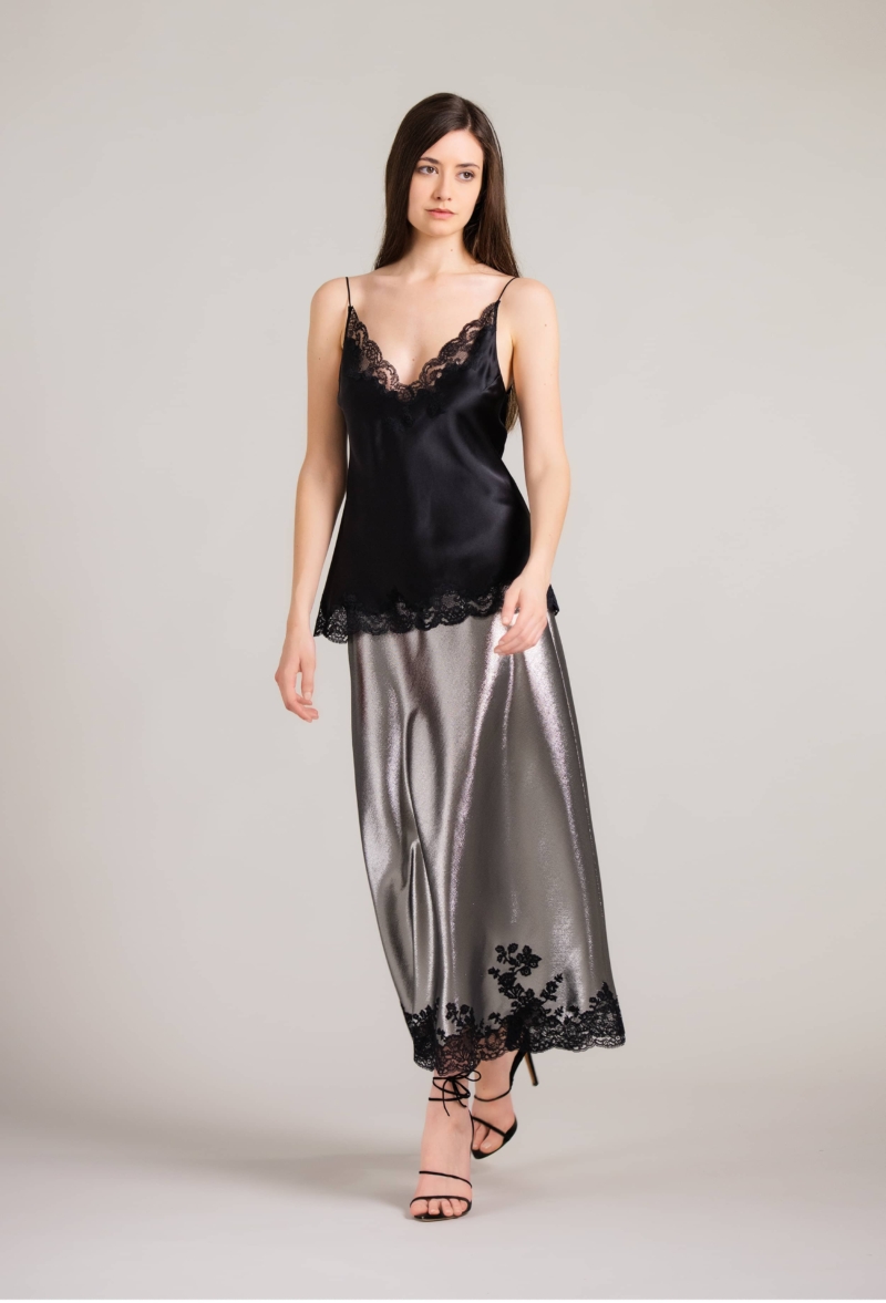 Silk Camisole - Black and Black Caudry Lace