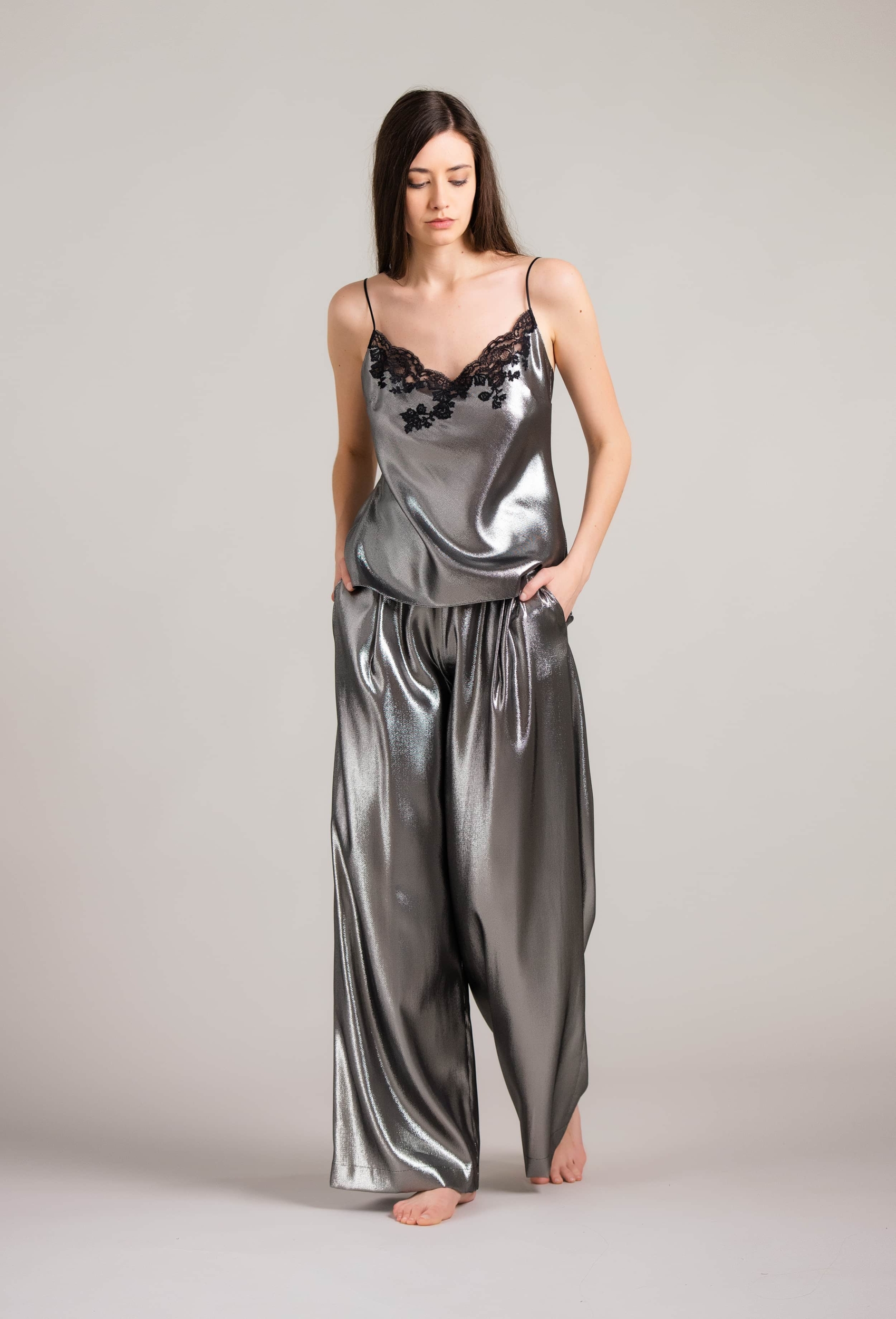 Silk pajama pants - Steel lurex - Carine Gilson