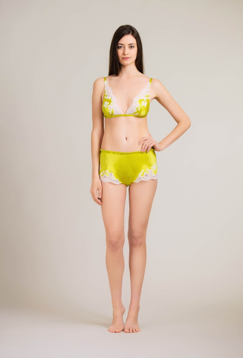 Silk Triangle Bra - Light Yellow and Caudry Lace